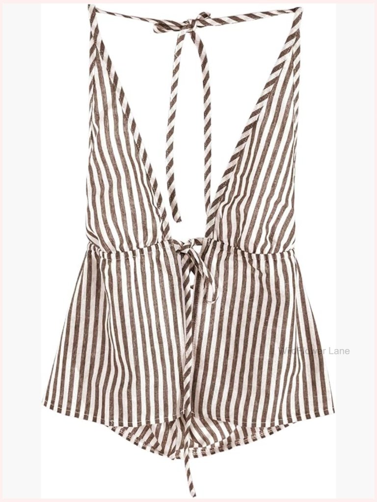 Striped Tie Front Halter Cami Top Sleeveless Drawstring Summer Top